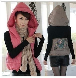 2013 winter women's short design with a hood outerwear thermal casual cotton vest wadded jacket vest