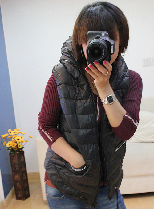 2013 with a hood solid color zipper slim all-match thermal vest female