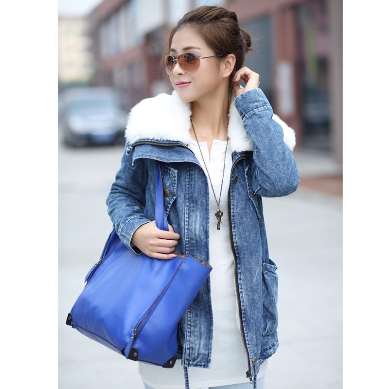 2013 women clothing denim coat berber fleece liner thickening denim jeacket cotton padded women jeans coat outerwear female