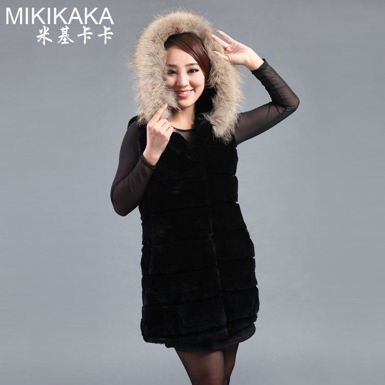 2013 women fall new Haining fur fashion elegant comfort with cap Rabbit Fur Collar Coat special vest genuine Christmas Special