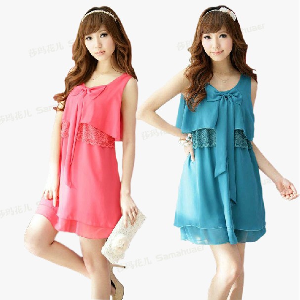 2013 women fashion clothings cute Plus big size sweet lace bow sleeveless dresses/ XL-XXXXL/black red blue/Free Shipping,C204