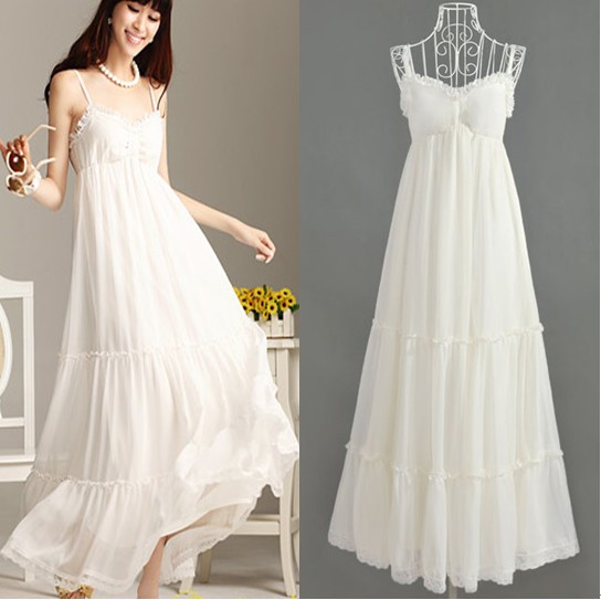 2013 women's 069006 white bohemia full dress beach dress spaghetti strap one-piece dress high quality