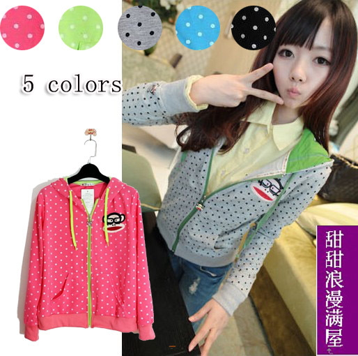 2013 women's 51368 casual all-match sweet polka dot candy color with a hood coat