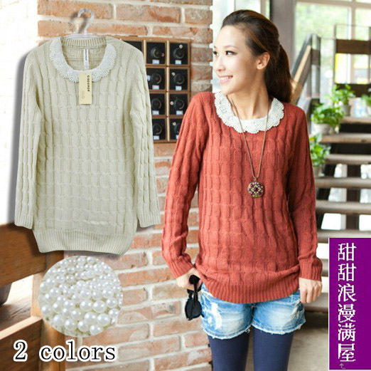 2013 women's 864702 sweet casual all-match pearl twisted medium-long sweater outerwear