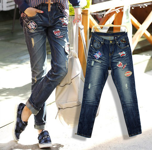 2013 women's a6049 casual fashion personality hole badge denim pants harem pants trousers