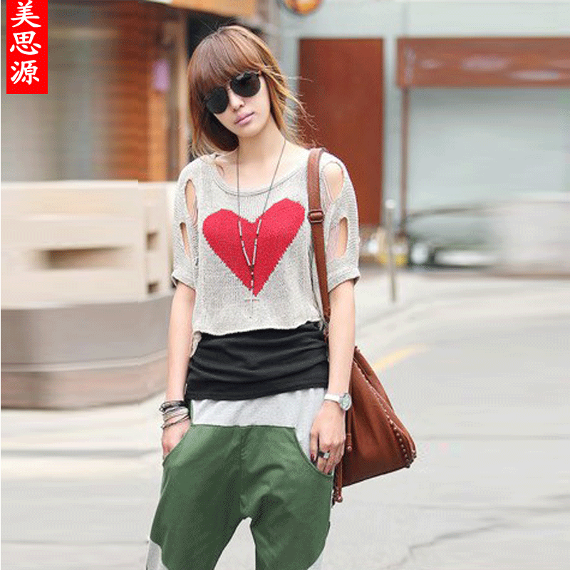 2013 women's all-match hole cutout love of hearts knitted sweater shirt y3404