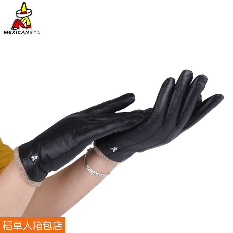 2013 women's autumn and winter women's thermal gloves knitted velvet genuine leather valentine day gift