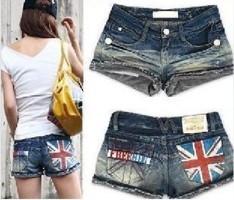 2013 women's  behind the m word pattern personality denim shorts free shipping