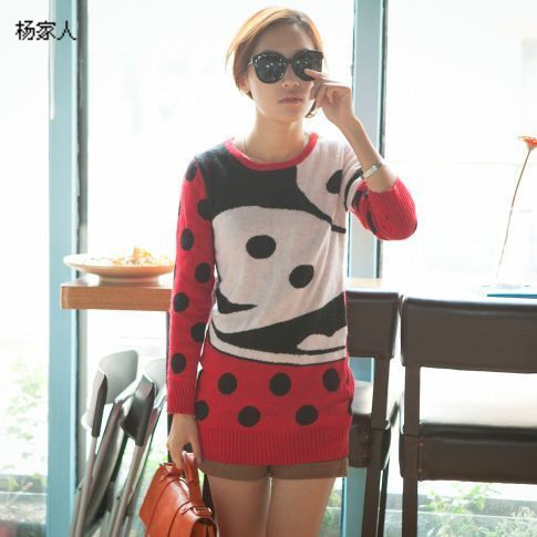 2013 women's big MICKEY polka dot pullover sweater cartoon thermal knitted sweater outerwear