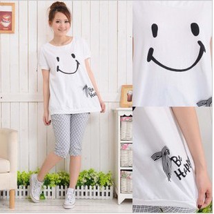 2013 women's bow loose plus size summer short-sleeve smiley 100% o-neck cotton maternity t-shirt Maternity tops