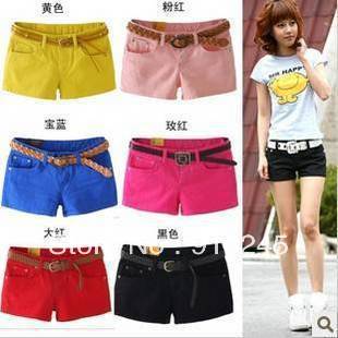 2013 women's candy multicolour  women's denim shorts (without  belt)size:26-34