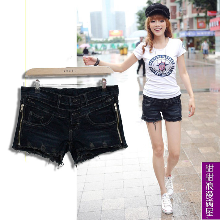 2013 women's casual all-match personality unique the double zipper denim shorts c8209