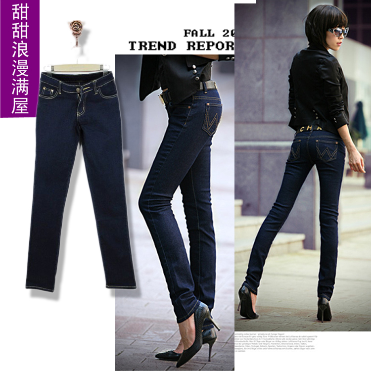 2013 women's d6022 slim legs ultra elastic Dark Blue denim pencil pants trousers