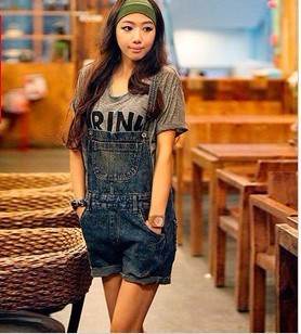 2013 women's distrressed jeans blue denim suspenders shorts bib pants y9905