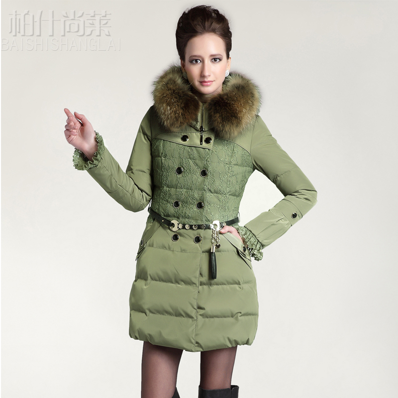 2013 women's down coat female fashion medium-long raccoon large fur collar down coat