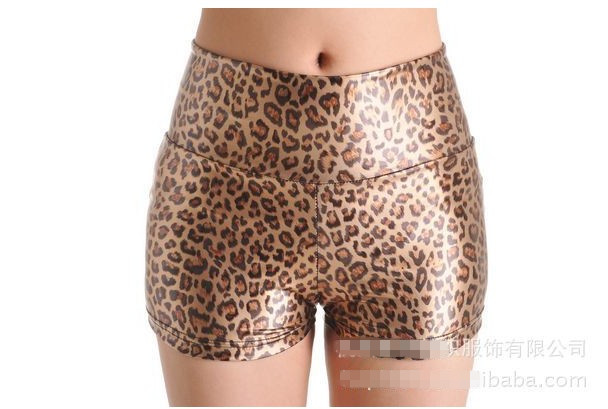 2013 women's elastic pants leopard print high waist faux leather shorts shorts legging