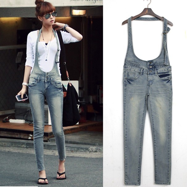 2013 women's excellent big suspenders denim trousers c9-9014 high quality