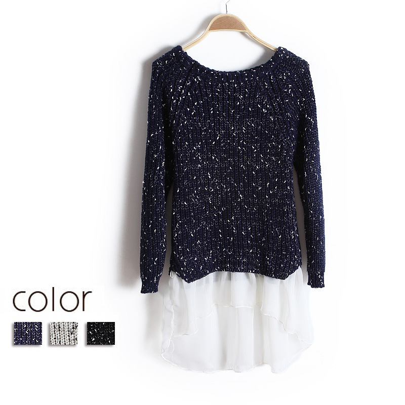 2013 women's fashion chiffon patchwork long-sleeve blended-color wx1351 pullover sweater free shipping