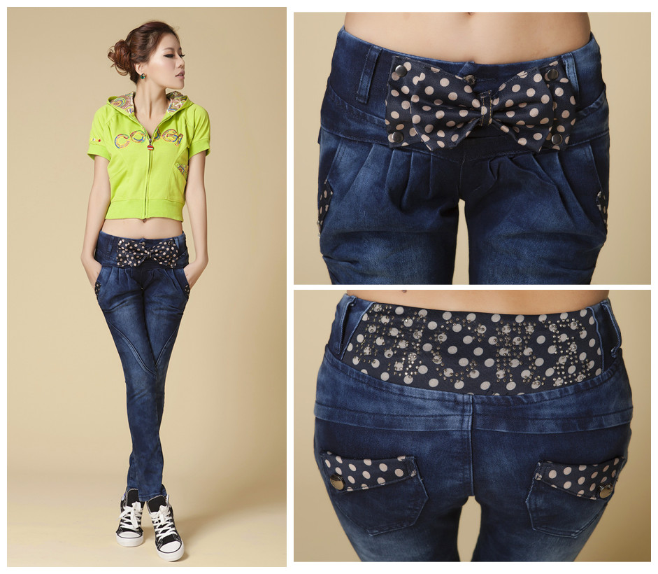 2013 women's fashion harem pants polka dot bow all-match skinny jeans pants