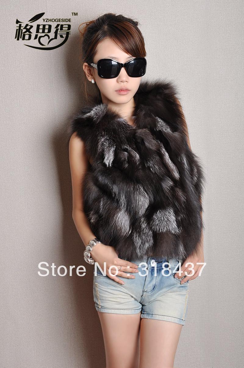 2013 Women's Fashion High Quality Silver  Fox Fur Slim Vest  Fur Coat