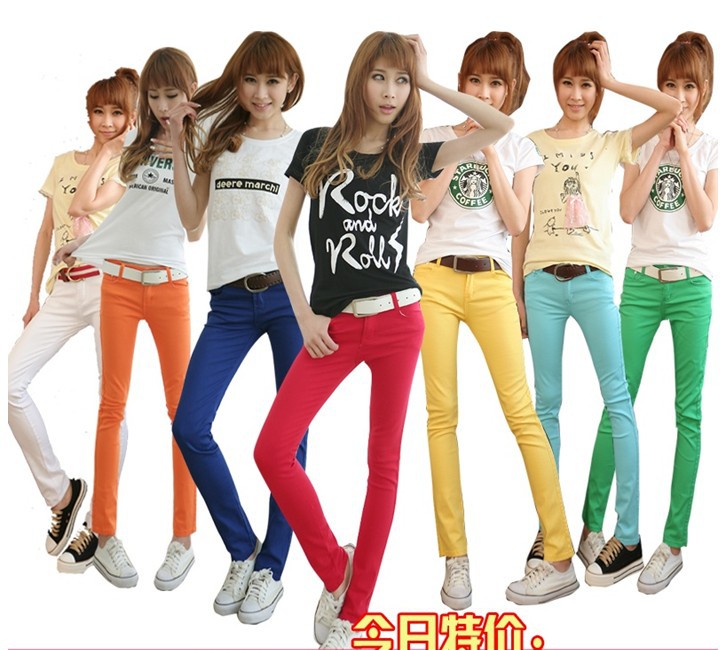 2013  Women's Fashion jeans multicolour skinny pencil pants  high quality elastic candy pants sexty trousers  HOT free shipping