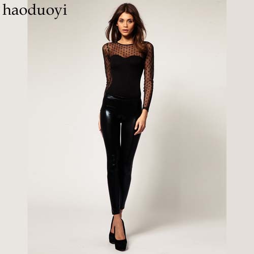 2013 Women's Fashion Summer PU Leather Black Sexy Ankle Length Legging Free Shipping