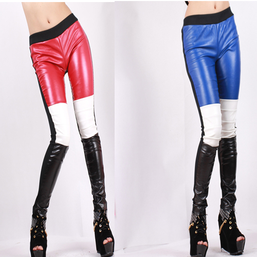 2013 women's fashion thread leather pants patchwork legging boot cut jeans female 081