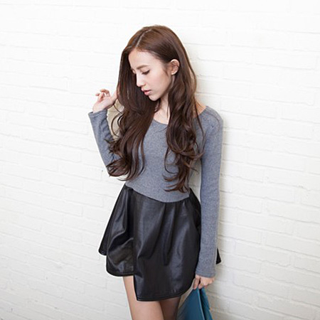 2013 women's hot-selling patchwork leather skirt dress one-piece dress