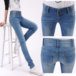 2013 women's jeans,plus size slim breasted high waist jeans skinny pants pencil pants casual trousers,free shipping