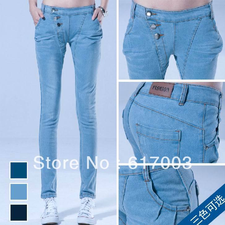 2013 women's light / medium / dark blue water wash jeans plus size female harem pants pencil pants