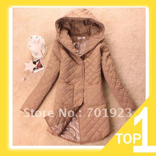 2013 Women's long hooded jacket cotton-padded jacket women's hooded plaid outerwear/winter coats Y2678