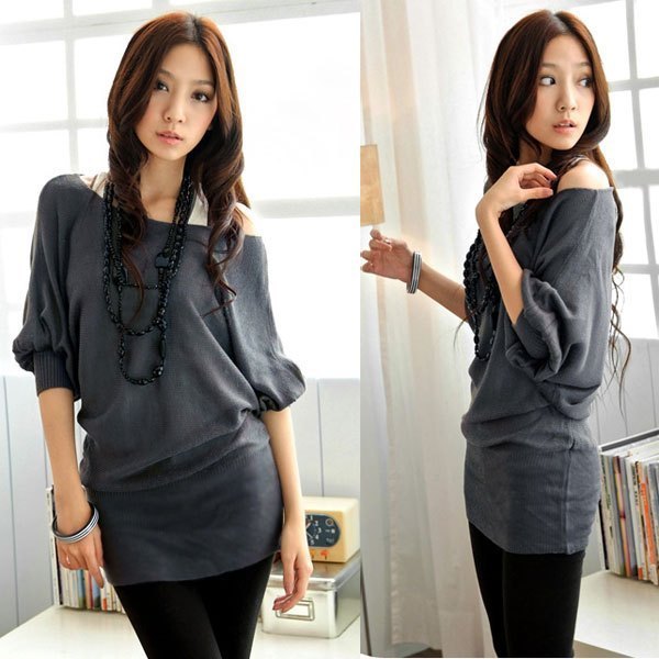 2013 women's loose long sweater pullover design summer knitted female shirt summer batwing shirt