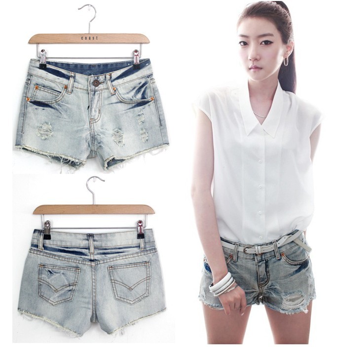 2013 women's low-waist distrressed denim shorts hot trousers loose pants jeans Free shipping