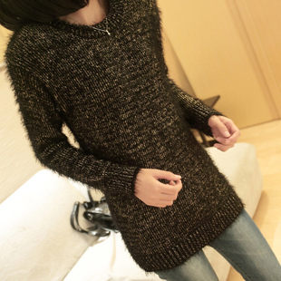 2013 women's medium-long feather gold soft o-neck knitted sweater