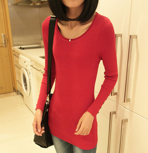 2013 women's medium-long slim elastic knitted basic shirt sweater