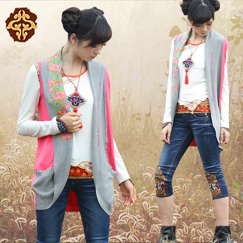 2013 women's national sweater trend embroidered cape slim color block decoration embroidered vest