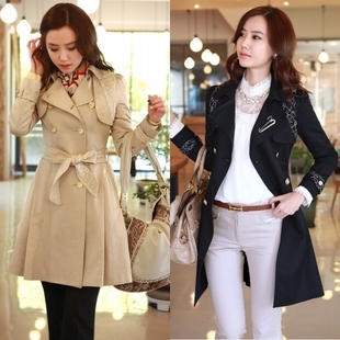 2013 women's new arrival fashion slim lace patchwork double breasted long trench outerwear elegant designlady's windbreaker coat