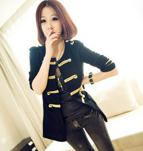 2013 women's new Korean fashion Napoleon leisure gold buckle wool cardigan jacket