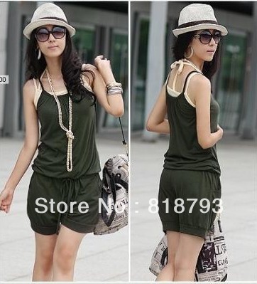 2013 women 's new summer fashion sexy jumpsuit shorts suspenders Jumpsuit + free shipping