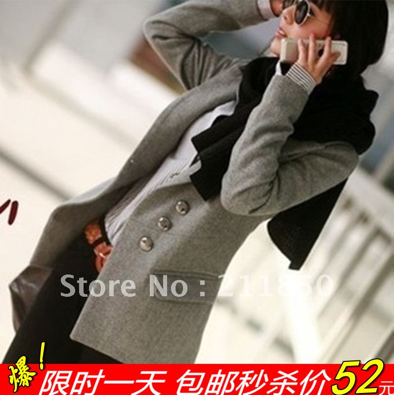 2013 women's ol slim medium-long suit plus size wool coat woolen outerwear fashion trench jacket free shipping