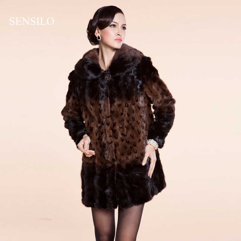 2013 women's overcoat brown leopard mink fur coat quinquagenarian genuine mink overcoat medium-long outerwear free shipping