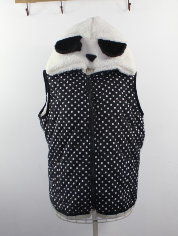 2013 women's panda hat outerwear polka dot vest cotton-padded jacket slim hooded outerwear