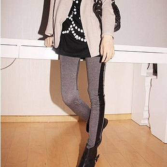 2013 women's patchwork basic fashionable casual stripe leather patchwork grey ankle length trousers female