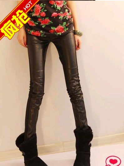 2013 women's patchwork legging all-match trousers pencil pants basic female leather pants autumn