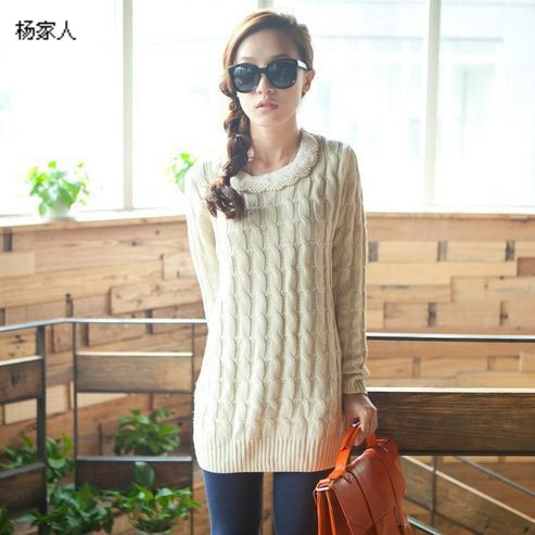 2013 women's pearl twisted big sweater medium-long sweater solid color sweater