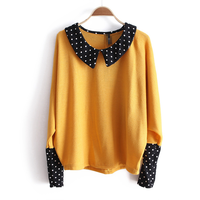 2013 women's polka dot print pullover peter pan collar batwing sleeve loose sweater wt1858 free shipping