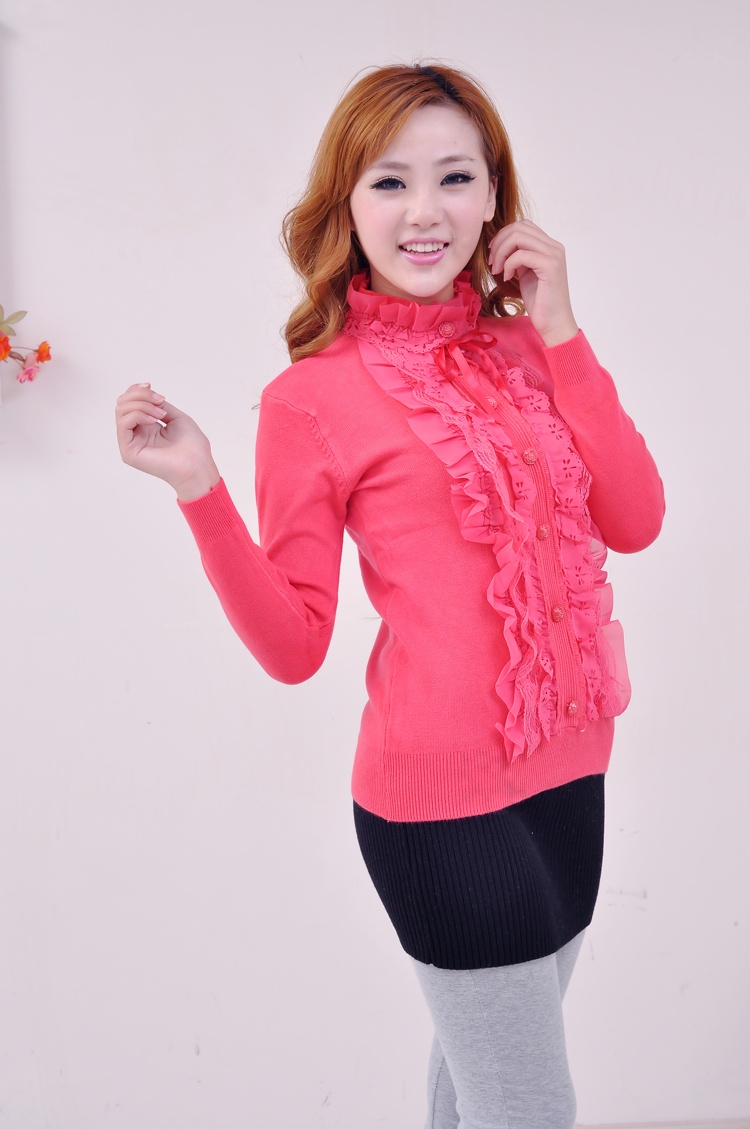 2013 women's pullover lace single breasted slim basic sweater (WC005)