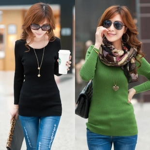 2013 women's slim pullover sweater medium-long basic shirt long-sleeve sweater outerwear (WC005)