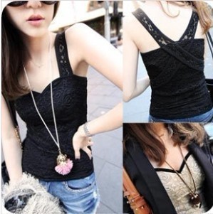 2013 women's solid color slim all-match rose lace double layer small vest basic shirt