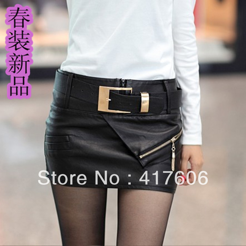 2013 women's spring and autumn short skirt patchwork PU slim hip leather skirt bust skirt